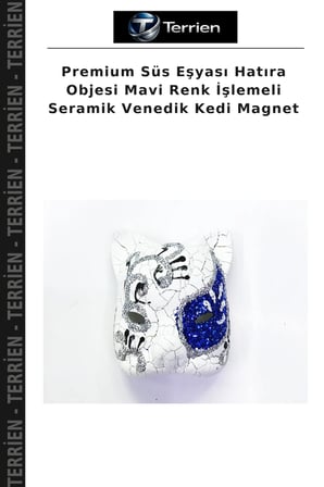 Premium Süs Eşyası Hatıra Objesi Mavi Renk İşlemeli Seramik Venedik Kedi Magnet