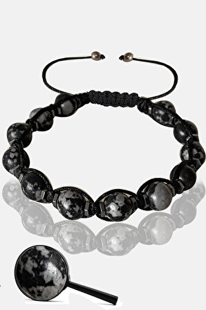 Sertifikalı Gerçek Hematit - Karlı Obsidyen Taşı Bileklik - Ayarlamalı