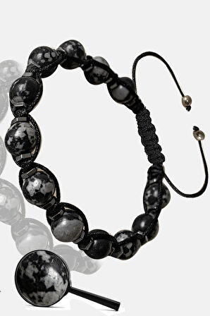 Sertifikalı Gerçek Hematit - Karlı Obsidyen Taşı Bileklik - Ayarlamalı
