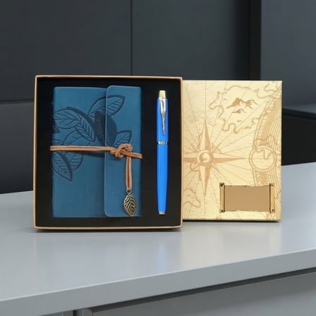Delux Serisi Hatıra Toplantı Defter Kalem Mavi Set