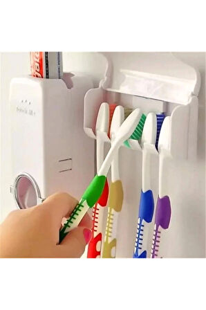 TİNEKE  Diş Macunu Sıkacağı Ve 5'li Diş Fırçalığı Macun Sıkıcı Diş Fırçası Tutucu