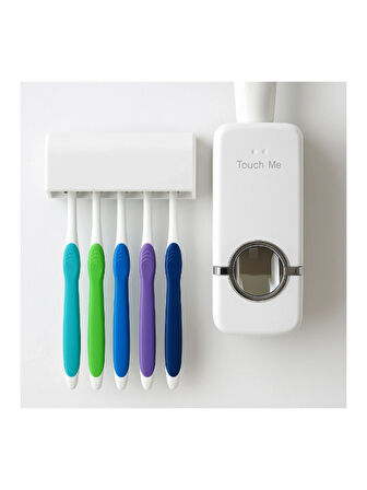 TİNEKE  Diş Macunu Sıkacağı Ve 5'li Diş Fırçalığı Macun Sıkıcı Diş Fırçası Tutucu