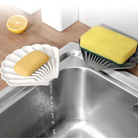 TİNEKE  GRİ Renk Kaymaz İstiridye Şekilli Silikon Sabunluk Sabun Depolama Tutucu ve Taşınabilir Sabunluk