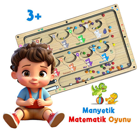 TİNEKE  Manyetik Eğitici Renkli Sayma ve Eşleştirme Labirenti Eğitim Oyuncağı Ahşap Montessori Oyunu Dinozor