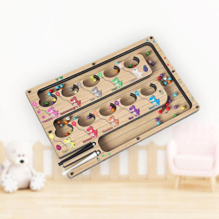 TİNEKE  Manyetik Eğitici Renkli Sayma ve Eşleştirme Labirenti Eğitim Oyuncağı Ahşap Montessori Oyunu Dinozor