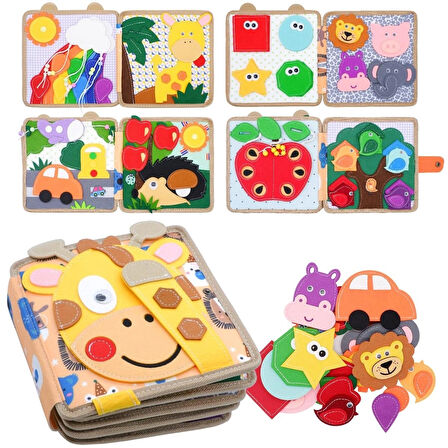 TİNEKE  Montessori Zürafa Keçe Eğitim Kitabı 3 yaş üzeri Eğlenceli Eğitici Kitap