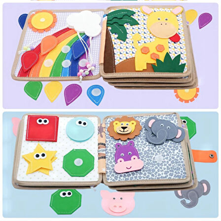 TİNEKE  Montessori Zürafa Keçe Eğitim Kitabı 3 yaş üzeri Eğlenceli Eğitici Kitap