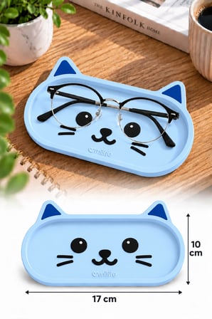 TİNEKE Kedi Figürlü Gözlük Pedi Masaüstü Gözlük Standı ve Düzenleyici 17 × 10 cm SARI