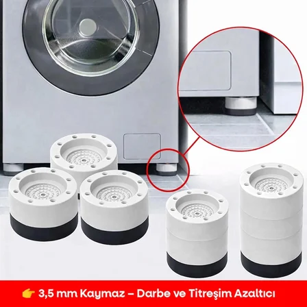 TİNEKE Beyaz Eşya Ayağı Çamaşır Makinesi Mobilya Titreşim Önleyici Kaydırmaz 8.5 Cm Yükseltici 4 Lü BEYAZ