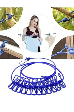 TİNEKE 12 Mandallı Taşınabilir Elastik Çamaşır İpi | 185-380 cm Ayarlanabilir | Kamp, Seyahat ve Balkon İçin