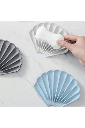 TİNEKE Beyaz Renk Kaymaz İstiridye Şekilli Silikon Sabunluk Sabun Depolama Tutucu ve Taşınabilir Sabunluk