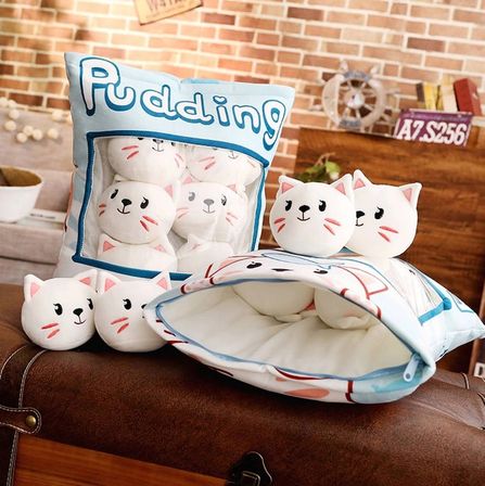TİNEKE 8’li Peluş Kedi Yastığı Seti – Minik Yumuşak Kedi Oyuncağı ve Uyku Arkadaşı BEYAZ