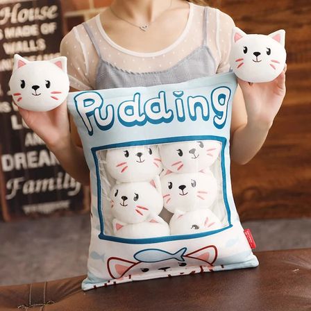 TİNEKE 8’li Peluş Kedi Yastığı Seti – Minik Yumuşak Kedi Oyuncağı ve Uyku Arkadaşı BEYAZ