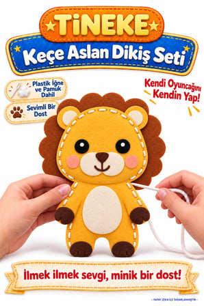 TİNEKE Sevimli Aslan Keçe Dikiş Seti – Çocuklar İçin Eğitici Kendin Yap Etkinliği 1ADET Model Go Aslan