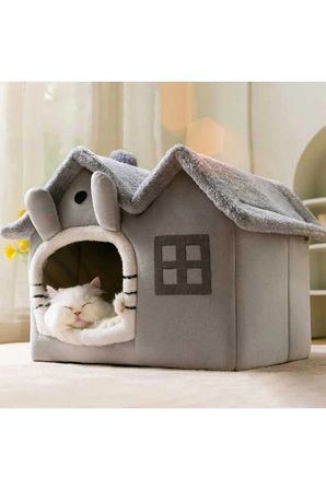 Kedi Evi Yumuşak Kedi Yatağı Derin Uyku Ve Kış Evi Çıkarılabilir Minder -villa Gri 1 Adet S Beden