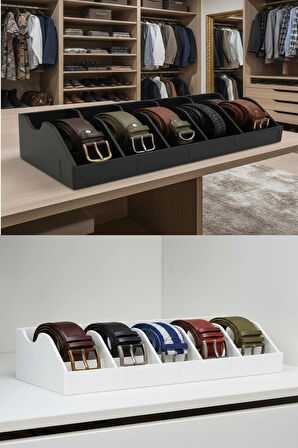 TİNEKE  5 Bölmeli Kemer Çorap Takı Makyaj Organizeri Dolap İçi Kemer Düzenleyici Organizer BEYAZ