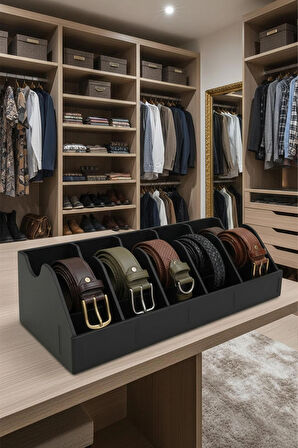 TİNEKE  5 Bölmeli Kemer Çorap Takı Makyaj Organizeri Dolap İçi Kemer Düzenleyici Organizer BEYAZ