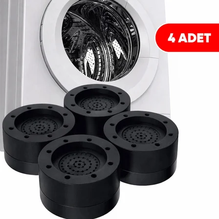 TİNEKE Beyaz Eşya Ayağı Çamaşır Makinesi Mobilya Titreşim Önleyici Kaydırmaz 3.5 Cm Yükseltici 4 Lü SİYAH