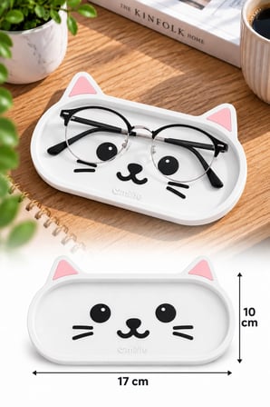 TİNEKE Kedi Figürlü Gözlük Pedi Masaüstü Gözlük Standı ve Düzenleyici 17 × 10 cm MOR