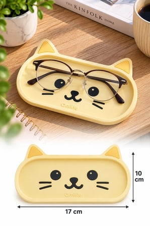 TİNEKE Kedi Figürlü Gözlük Pedi Masaüstü Gözlük Standı ve Düzenleyici 17 × 10 cm MOR