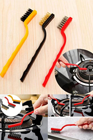 TİNEKE 3 Adet Ocak Fırın Mangal Izgara Airfryer Temizliği Tel Pas Sökme Detay 3lü Yağ Temizleme Fırçası