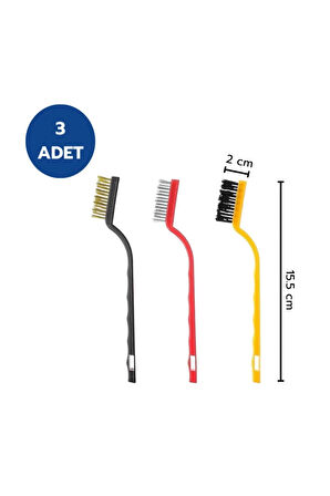 TİNEKE 3 Adet Ocak Fırın Mangal Izgara Airfryer Temizliği Tel Pas Sökme Detay 3lü Yağ Temizleme Fırçası