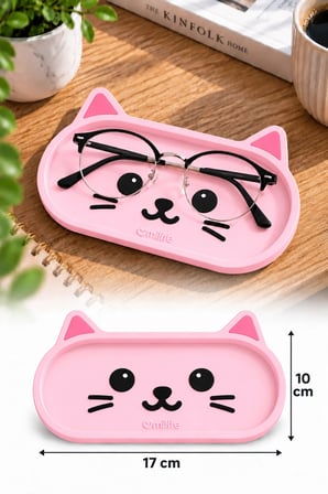 TİNEKE Kedi Figürlü Gözlük Pedi Masaüstü Gözlük Standı ve Düzenleyici 17 × 10 cm BEYAZ