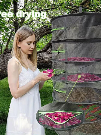 TİNEKE 4 Katlı Fermuarlı Meyve Sebze Kurutma Filesi | Katlanabilir Doğal Kurutma Sepeti  KIRMIZI