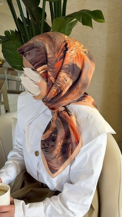 Pamuklu Soft Lara Desen Eşarp-Orange