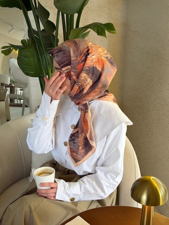Pamuklu Soft Lara Desen Eşarp-Orange