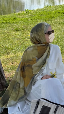 Pamuklu Rosaly Desen Şal-Yağ Yeşil