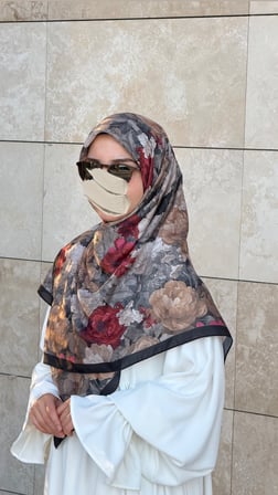 Pamuklu Gonca Desen Eşarp - Siyah