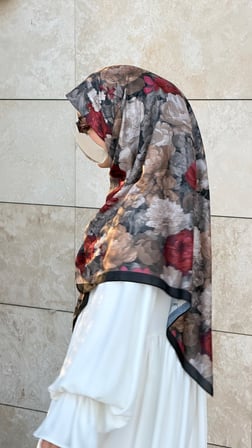 Pamuklu Gonca Desen Eşarp - Siyah