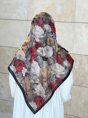 Pamuklu Gonca Desen Eşarp - Siyah