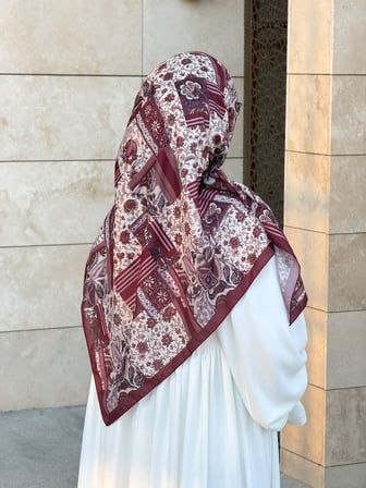 Pamuklu Piraye Desen Eşarp - Mürdüm