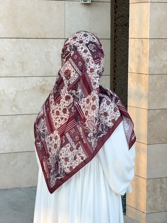 Pamuklu Piraye Desen Eşarp - Mürdüm
