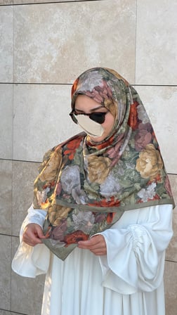 Pamuklu Gonca Desen Eşarp - Haki