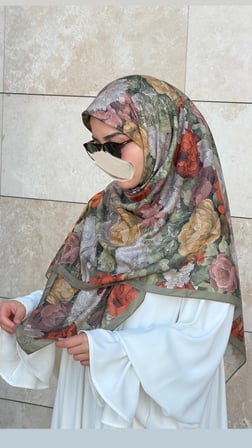 Pamuklu Gonca Desen Eşarp - Haki