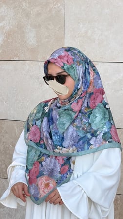 Pamuklu Gonca Desen Eşarp - Su Yeşil