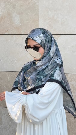 Pamuklu Gonca Desen Eşarp - Antrasit