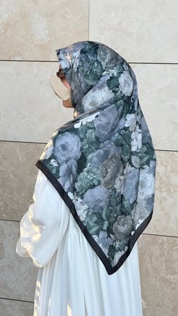 Pamuklu Gonca Desen Eşarp - Antrasit