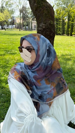 Pamuklu Soft Meva Desen Eşarp-Blueberry