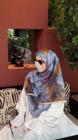 Pamuklu Soft Meva Desen Eşarp-Blueberry