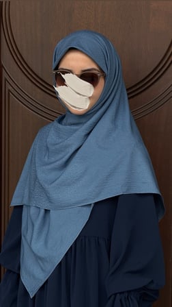 Premium Jakarlı Hüma Büyük Boy Eşarp-İndigo
