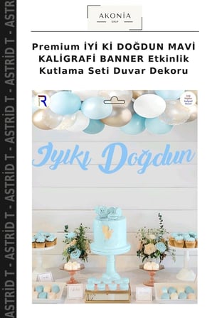 Premium İYİ Kİ DOĞDUN MAVİ KALİGRAFİ BANNER Etkinlik Kutlama Seti Duvar Dekoru