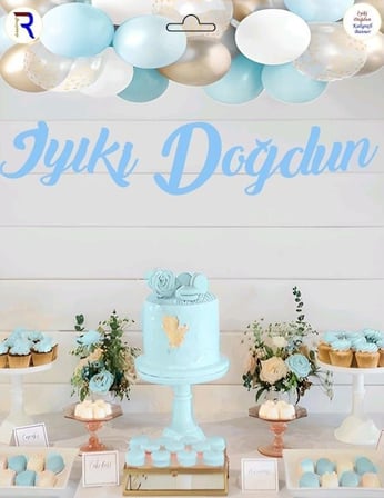 Premium İYİ Kİ DOĞDUN MAVİ KALİGRAFİ BANNER Etkinlik Kutlama Seti Duvar Dekoru