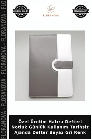 Özel Üretim Hatıra Defteri Notluk Günlük Kullanım Tarihsiz Ajanda Defter Beyaz Gri Renk