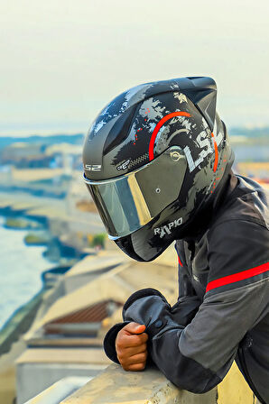 RAPID 2 CIRCLE MAT SİYAH-KIRMIZI KASK + SPOILER