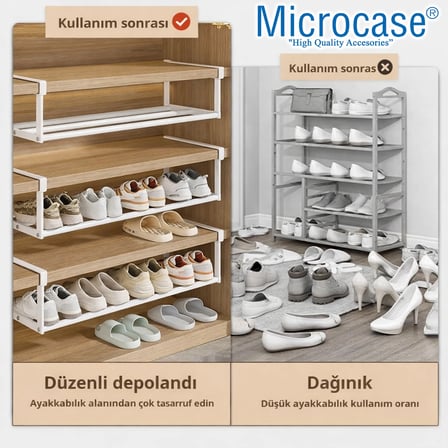 Microcase Dolap içi Ekstra Alan için Metal Ayakkabı Standı 10x20x40-65 CM 3 ADET AL5457 - SİYAH