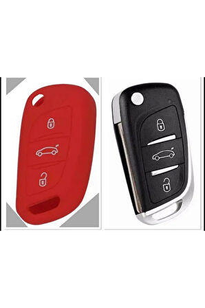 Citroen C4 C5 C-quatre Uyumlu Silikon Anahtar Koruma Kılıfı Kırmızı Renk